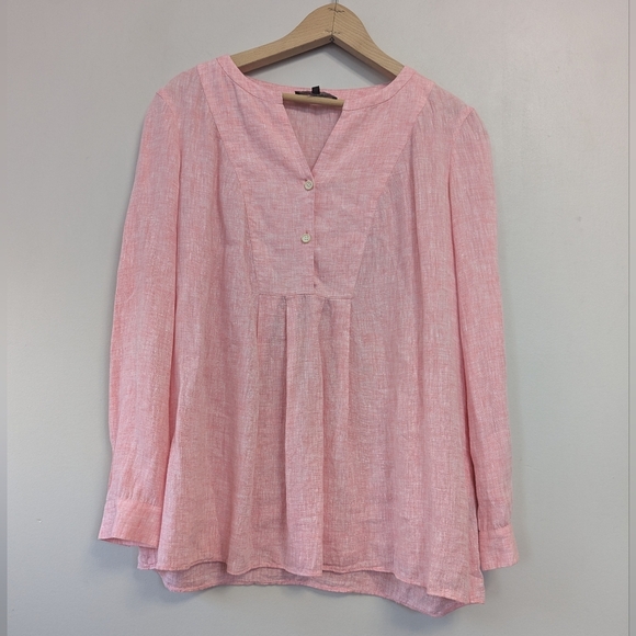 Lafayette 148 New York Tops - Lafayette 148 Linen Button Peasant Top